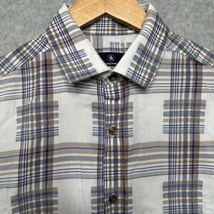 Hart Schaffner Marx Plaid Long Sleeve Button Down Shirt Mens M White Blue Brown